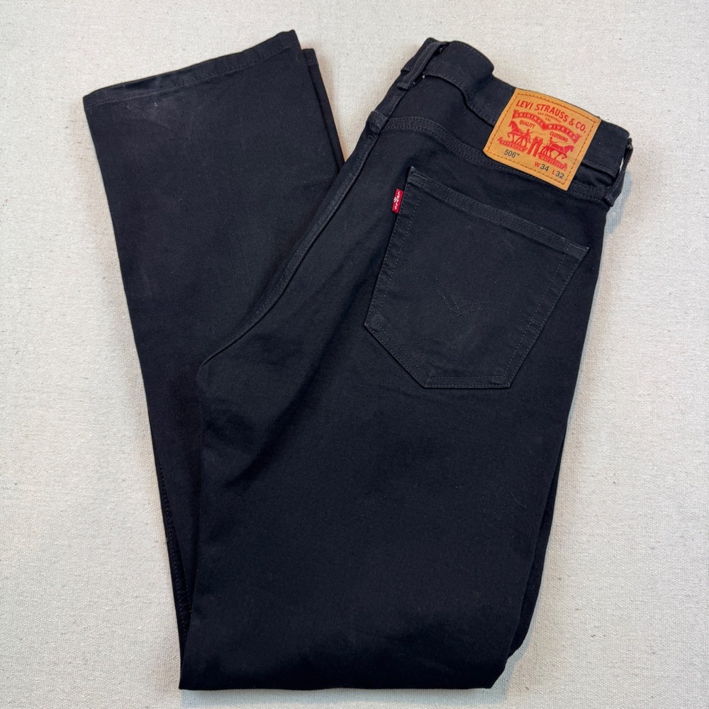 Levi's 34x32 505 Regular Fit Jeans Mens Black Straight Leg Stretch Pants